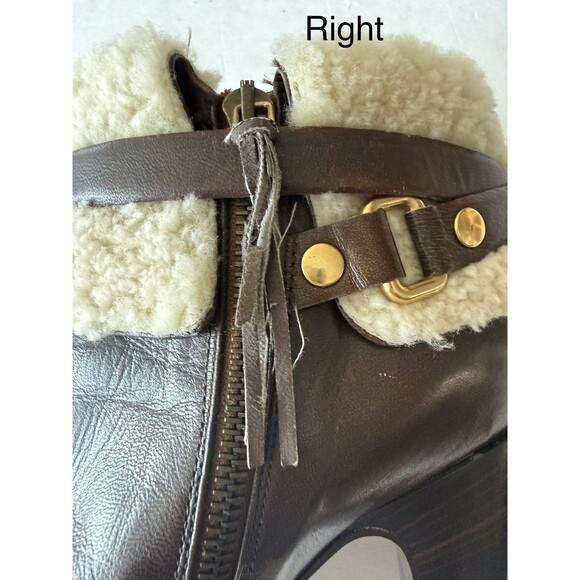 Miu Miu Shearling Lined Brown Leather Ankle Boots SIZE 9.5 Buckle Strap Designer - Picture 12 of 16